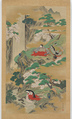 The Demon Shutendōji on Mt. Ōe Viewing Cherry Blossoms, Suzuki Kiitsu (Japanese, 1796–1858), Hanging scroll; ink, color, and gold paint on silk, Japan